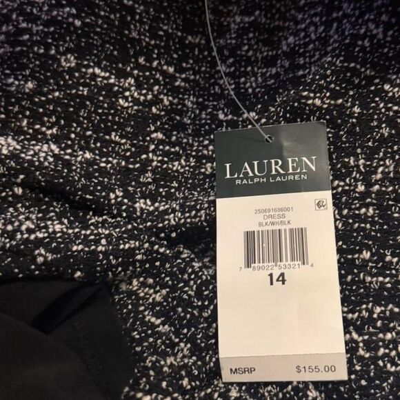 NWT Lauren Ralph Lauren Dress 14 Black Tweed Knit Long Sleeve Sheath MSRP $155 - Picture 6 of 8